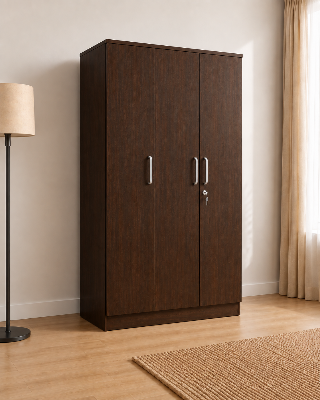 Picture of FurniQ Furniture 3 Door Wardrobe, 3 Door Almirah, Bedroom Wardrobe, Clothes Storage Cabinet, 3 Door Cupboard, Hanging Wardrobe, Melamine Board Wardrobe, 18 W × 14 D × 70 H Inches | FurniQ Furniture