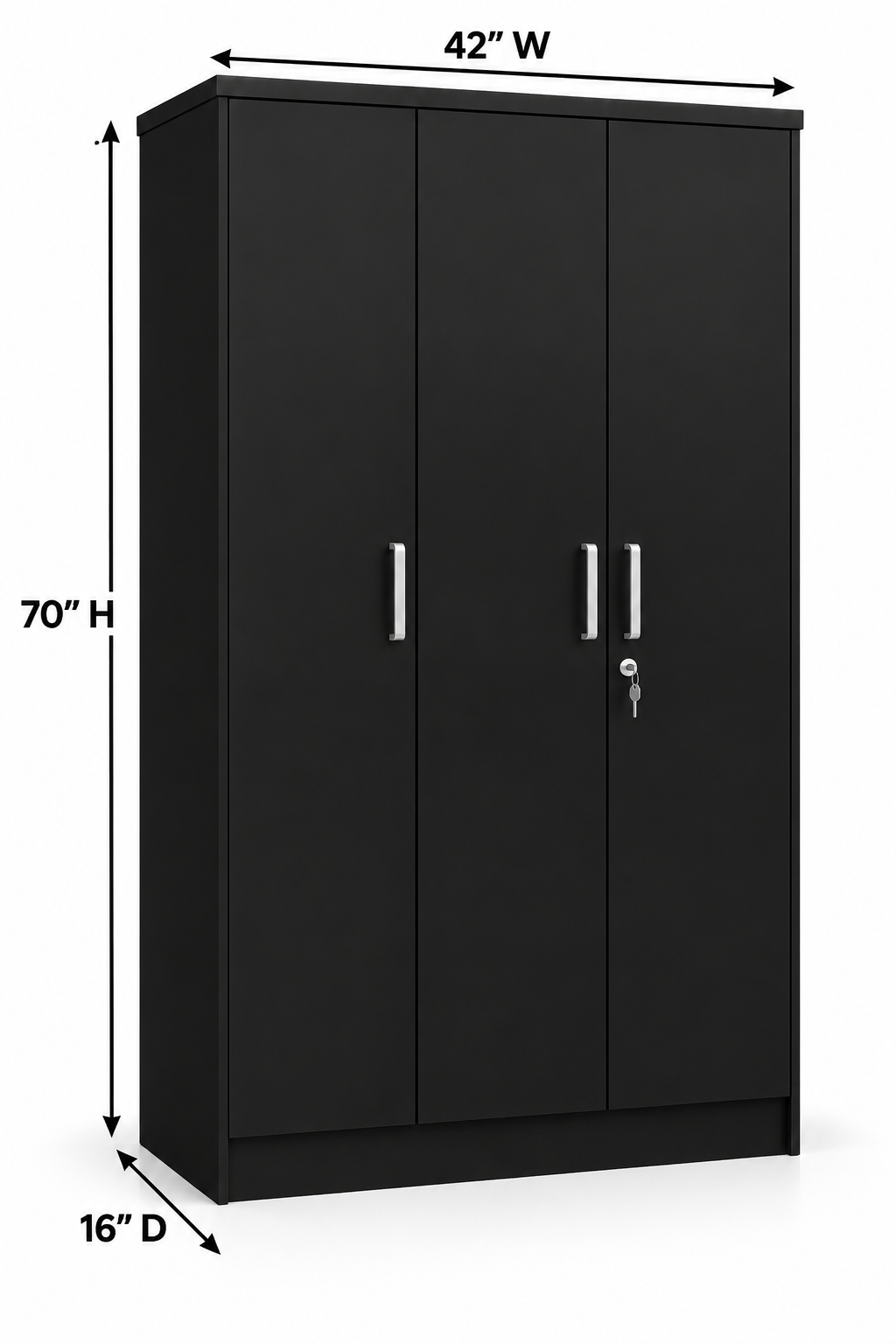 Picture of FurniQ Furniture 3 Door Wardrobe, 3 Door Almirah, Bedroom Wardrobe, Clothes Storage Cabinet, 3 Door Cupboard, Hanging Wardrobe, Melamine Board Wardrobe, 18 W × 14 D × 70 H Inches | FurniQ Furniture