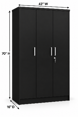 Picture of FurniQ Furniture 3 Door Wardrobe, 3 Door Almirah, Bedroom Wardrobe, Clothes Storage Cabinet, 3 Door Cupboard, Hanging Wardrobe, Melamine Board Wardrobe, 18 W × 14 D × 70 H Inches | FurniQ Furniture