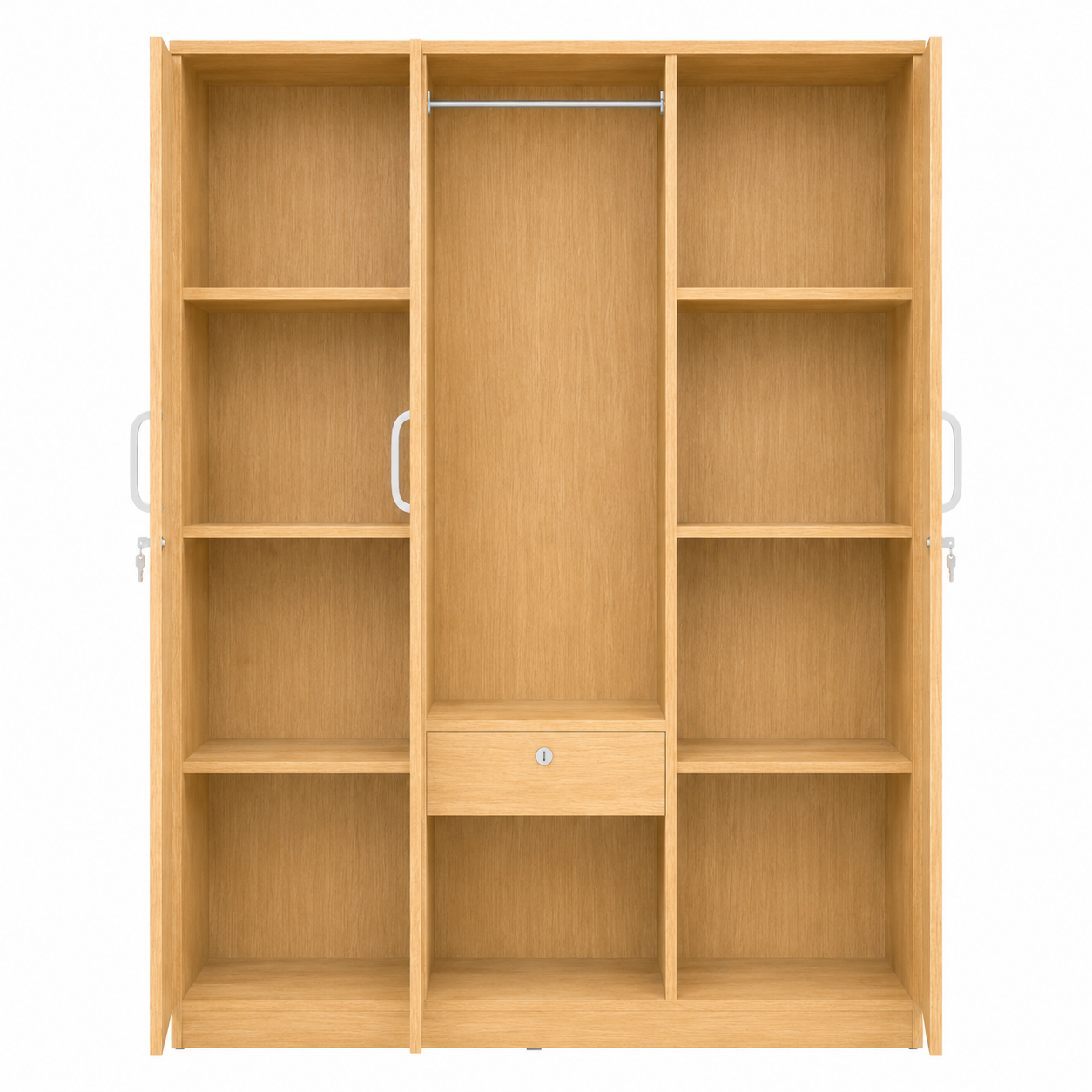 Picture of FurniQ Furniture 3 Door Wardrobe, 3 Door Almirah, Bedroom Wardrobe, Clothes Storage Cabinet, 3 Door Cupboard, Hanging Wardrobe, Melamine Board Wardrobe, 18 W × 14 D × 70 H Inches | FurniQ Furniture