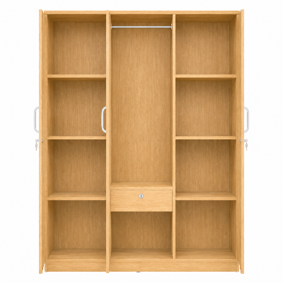 Picture of FurniQ Furniture 3 Door Wardrobe, 3 Door Almirah, Bedroom Wardrobe, Clothes Storage Cabinet, 3 Door Cupboard, Hanging Wardrobe, Melamine Board Wardrobe, 18 W × 14 D × 70 H Inches | FurniQ Furniture