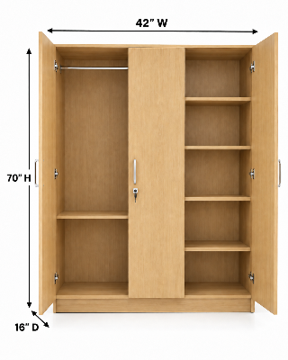Picture of FurniQ Furniture 3 Door Wardrobe, 3 Door Almirah, Bedroom Wardrobe, Clothes Storage Cabinet, 3 Door Cupboard, Hanging Wardrobe, Melamine Board Wardrobe, 54 W × 16 D × 48 H Inches | FurniQ Furniture