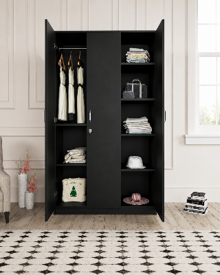 Picture of FurniQ Furniture 3 Door Wardrobe, 3 Door Almirah, Bedroom Wardrobe, Clothes Storage Cabinet, 3 Door Cupboard, Hanging Wardrobe, Melamine Board Wardrobe, 54 W × 16 D × 48 H Inches | FurniQ Furniture