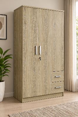 Picture of FurniQ Furniture 3 Door Wardrobe, 3 Door Almirah, Bedroom Wardrobe, Clothes Storage Cabinet, 2 Drawer Wardrobe, Melamine Board Wardrobe, Modern Wardrobe Design, 30 W × 19 D × 70 H Inches | FurniQ Furniture