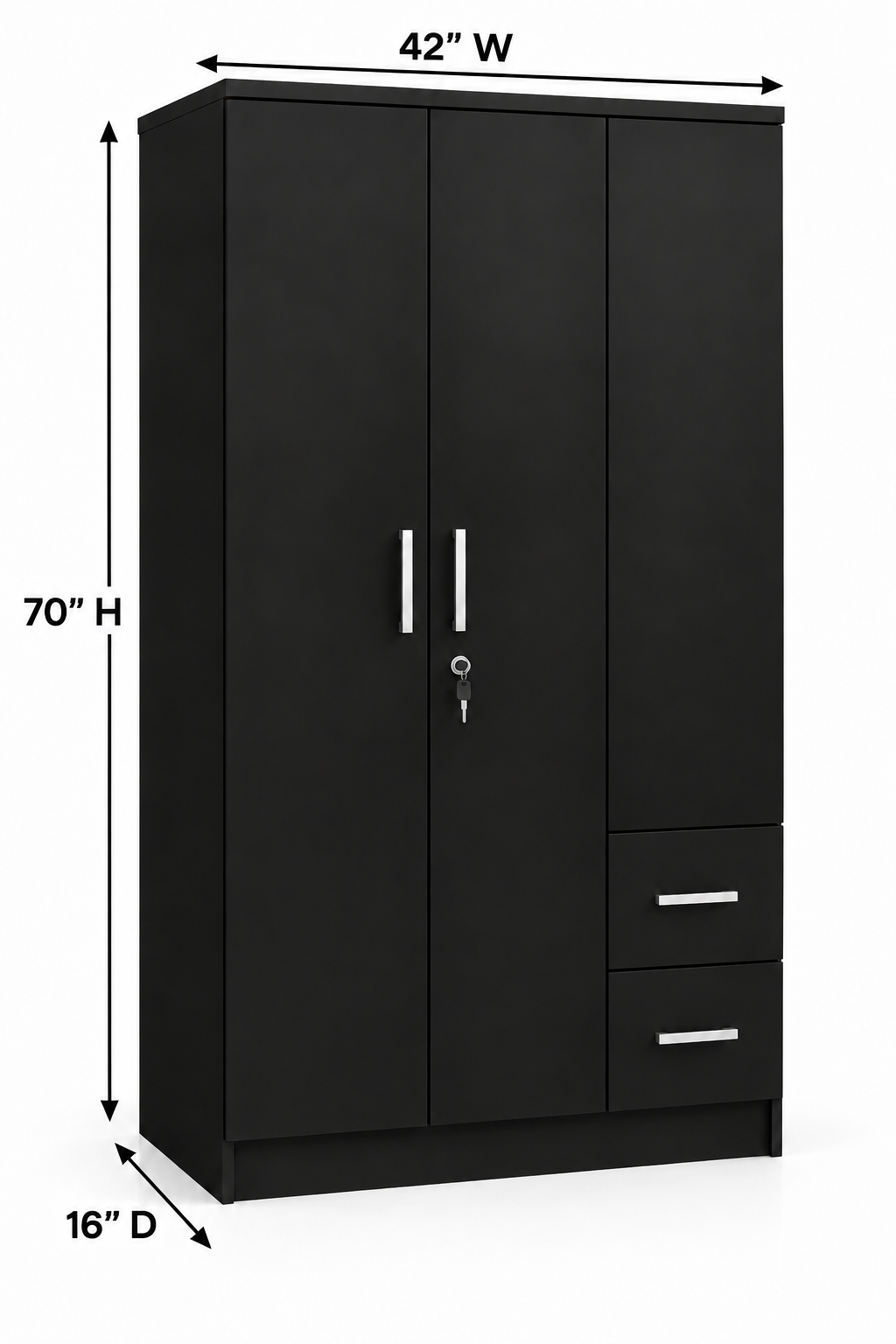 Picture of FurniQ Furniture 3 Door Wardrobe, 3 Door Almirah, Bedroom Wardrobe, Clothes Storage Cabinet, 2 Drawer Wardrobe, Melamine Board Wardrobe, Modern Wardrobe Design, 30 W × 19 D × 70 H Inches | FurniQ Furniture