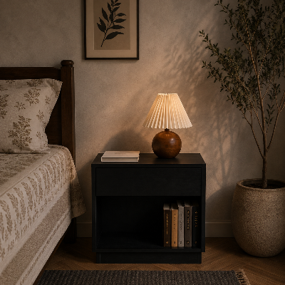 Picture of FurniQ Furniture Bedside Table, Bedside Cabinet, Nightstand, 1 Drawer Side Table, Bedroom Side Cabinet, Storage Table, Melamine Board Furniture, 19 W × 12 D × 24 H Inches | FurniQ Furniture