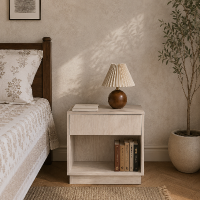 Picture of FurniQ Furniture Bedside Table, Bedside Cabinet, Nightstand, 1 Drawer Side Table, Bedroom Side Cabinet, Storage Table, Melamine Board Furniture, 19 W × 12 D × 24 H Inches | FurniQ Furniture
