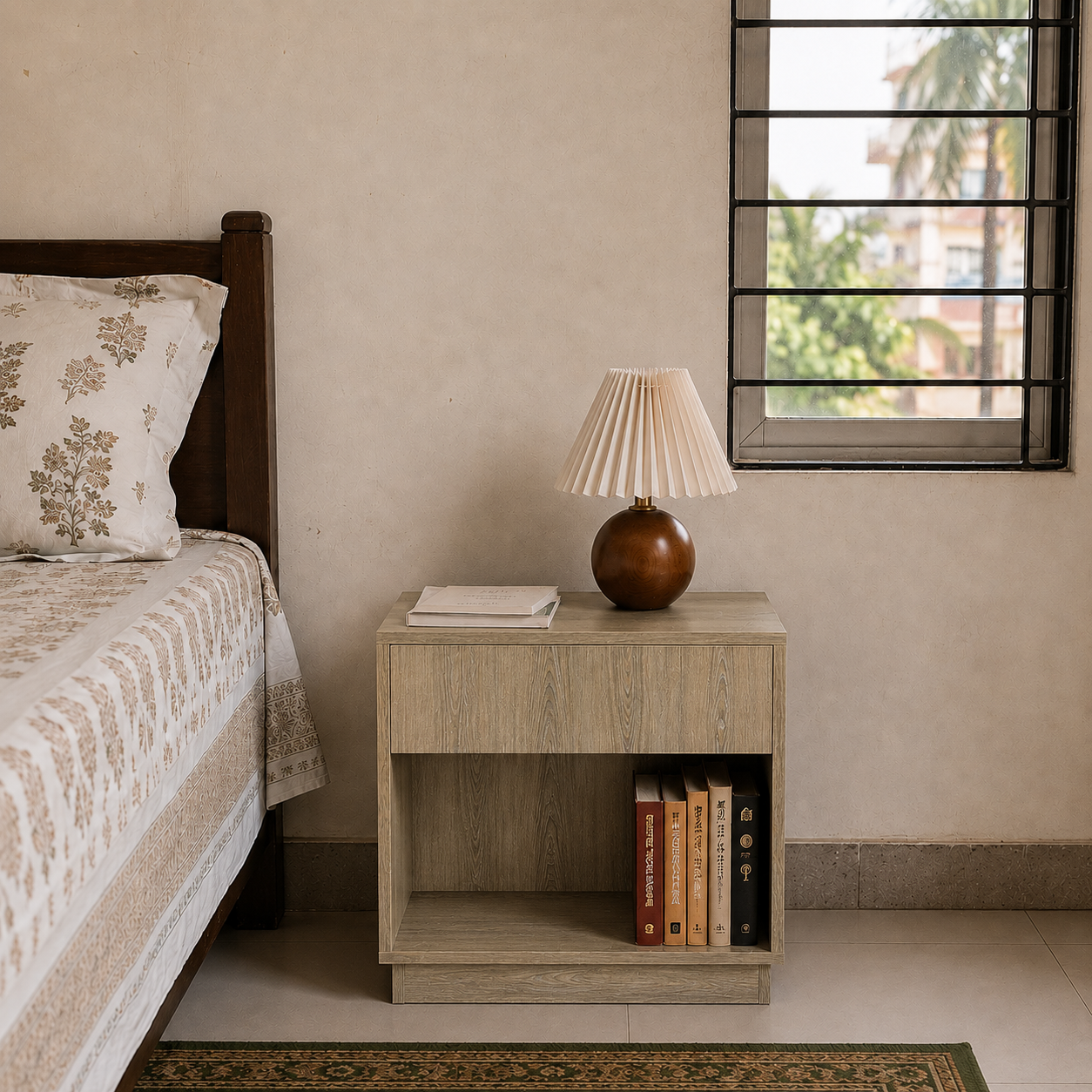 Picture of FurniQ Furniture Bedside Table, Bedside Cabinet, Nightstand, 1 Drawer Side Table, Bedroom Side Cabinet, Storage Table, Melamine Board Furniture, 19 W × 12 D × 24 H Inches | FurniQ Furniture
