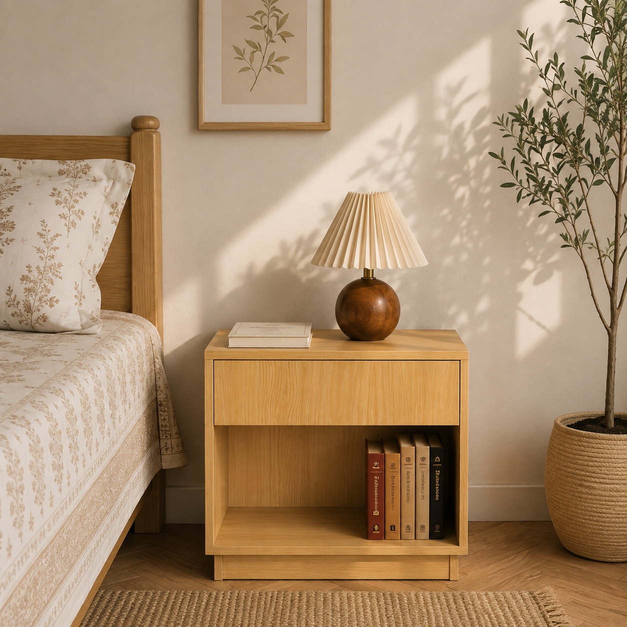 Picture of FurniQ Furniture Bedside Table, Bedside Cabinet, Nightstand, 1 Drawer Side Table, Bedroom Side Cabinet, Storage Table, Melamine Board Furniture, 19 W × 12 D × 24 H Inches | FurniQ Furniture