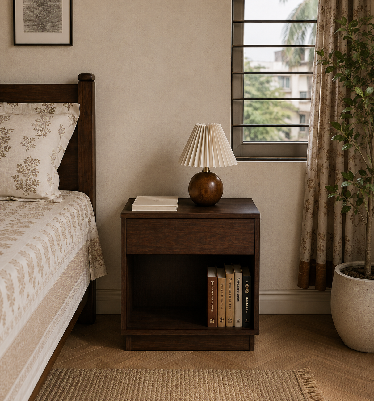 Picture of FurniQ Furniture Bedside Table, Bedside Cabinet, Nightstand, 1 Drawer Side Table, Bedroom Side Cabinet, Storage Table, Melamine Board Furniture, 19 W × 12 D × 24 H Inches | FurniQ Furniture