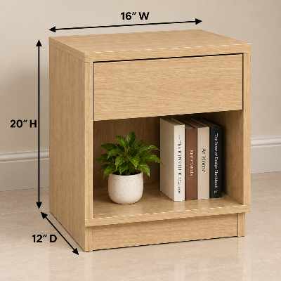 Picture of FurniQ Furniture Bedside Table, Bedside Cabinet, Nightstand, 1 Drawer Side Table, Bedroom Side Cabinet, Storage Table, Melamine Board Furniture, 19 W × 12 D × 24 H Inches | FurniQ Furniture