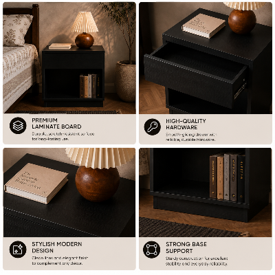 Picture of FurniQ Furniture Bedside Table, Bedside Cabinet, Nightstand, 1 Drawer Side Table, Bedroom Side Cabinet, Storage Table, Melamine Board Furniture, 19 W × 12 D × 24 H Inches | FurniQ Furniture
