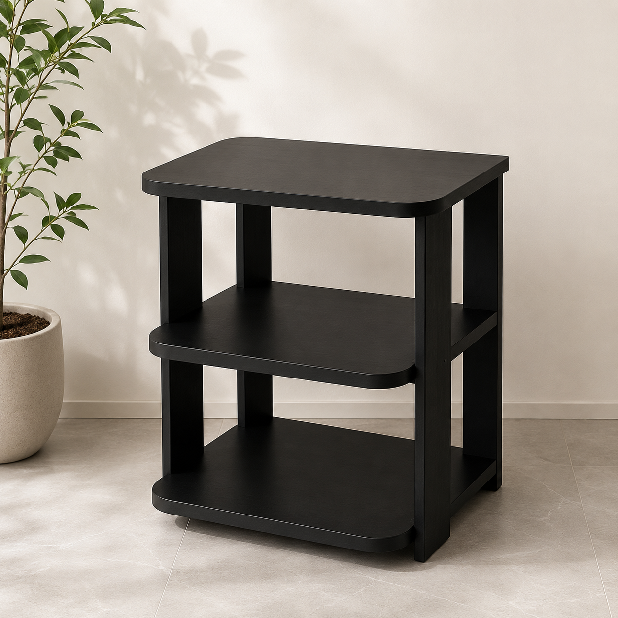 Picture of FurniQ Furniture Side Table, End Table, Bedside Table, 3 Tier Side Table, 3 Shelf Storage Table, Living Room Side Table, Bedroom Table, Melamine Board Furniture, 12 W × 16 D × 20 H Inches | FurniQ Furniture
