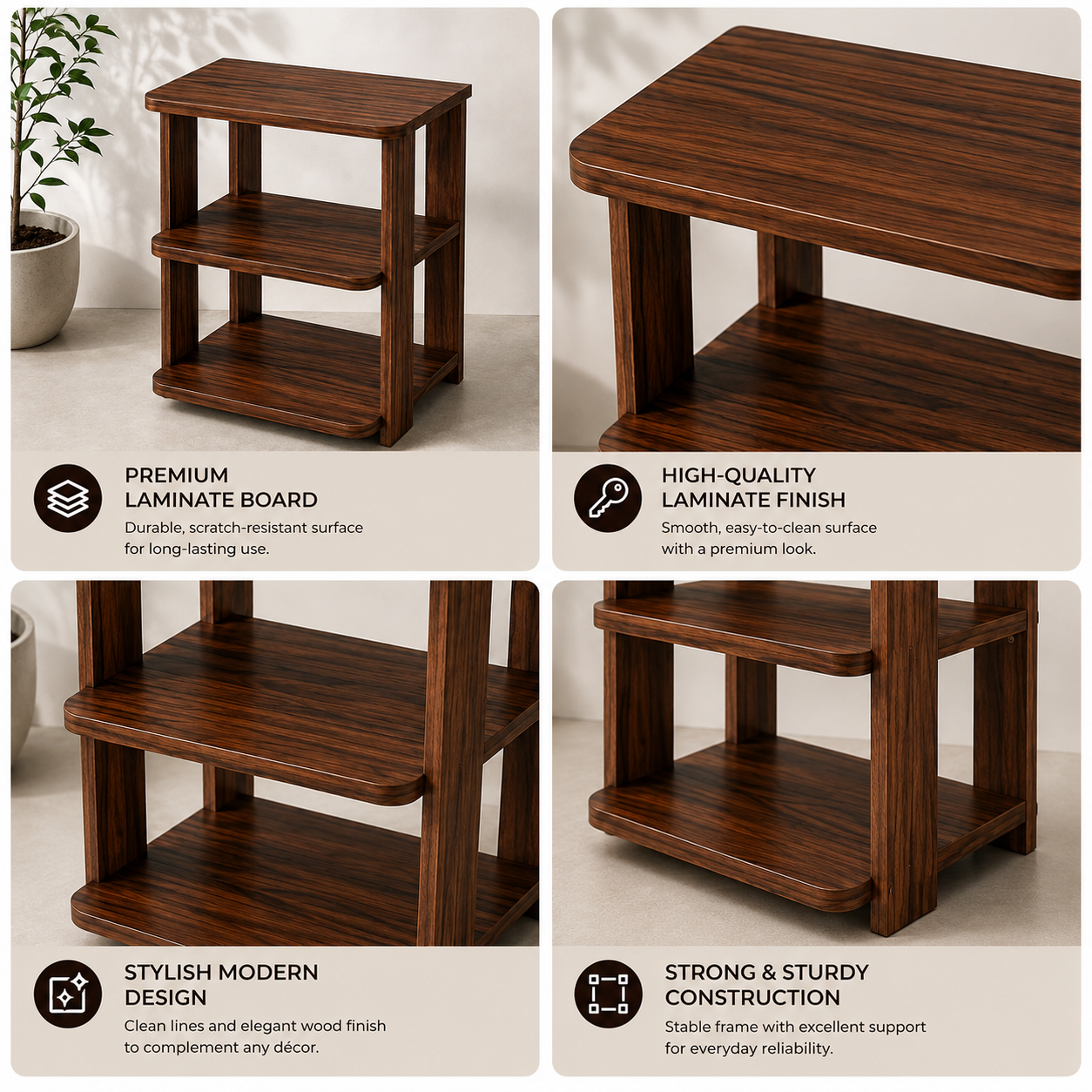 Picture of FurniQ Furniture Side Table, End Table, Bedside Table, 3 Tier Side Table, 3 Shelf Storage Table, Living Room Side Table, Bedroom Table, Melamine Board Furniture, 12 W × 16 D × 20 H Inches | FurniQ Furniture