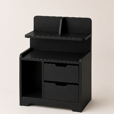 Picture of FurniQ Furniture Bedside Table, Bedside Cabinet, Nightstand, 2 Drawer Bedside Table, Bedroom Side Table, Storage Cabinet, Open Shelf Table, Melamine Board Furniture, 16 W × 12 D × 30 H Inches | FurniQ Furniture