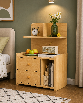Picture of FurniQ Furniture Bedside Table, Bedside Cabinet, Nightstand, 2 Drawer Side Table, Bedroom Side Table, Open Shelf Storage Table, 2 Drawer Storage Cabinet, Melamine Board Furniture, 20 W × 12 D × 30 H Inches | FurniQ Furniture