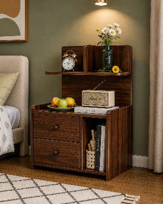 Picture of FurniQ Furniture Bedside Table, Bedside Cabinet, Nightstand, 2 Drawer Side Table, Bedroom Side Table, Open Shelf Storage Table, 2 Drawer Storage Cabinet, Melamine Board Furniture, 20 W × 12 D × 30 H Inches | FurniQ Furniture
