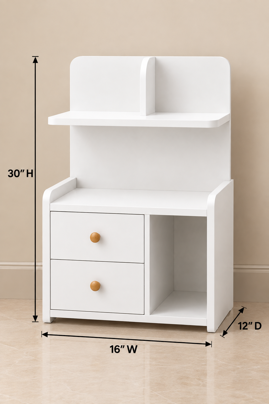 Picture of FurniQ Furniture Bedside Table, Bedside Cabinet, Nightstand, 2 Drawer Side Table, Bedroom Side Table, Open Shelf Storage Table, 2 Drawer Storage Cabinet, Melamine Board Furniture, 20 W × 12 D × 30 H Inches | FurniQ Furniture