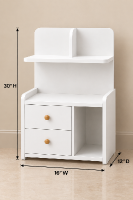 Picture of FurniQ Furniture Bedside Table, Bedside Cabinet, Nightstand, 2 Drawer Side Table, Bedroom Side Table, Open Shelf Storage Table, 2 Drawer Storage Cabinet, Melamine Board Furniture, 20 W × 12 D × 30 H Inches | FurniQ Furniture