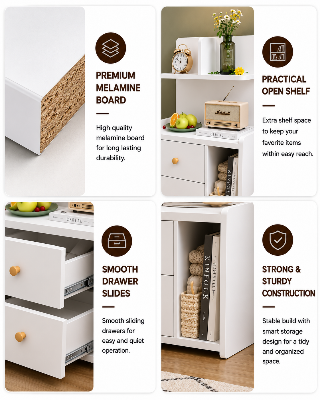 Picture of FurniQ Furniture Bedside Table, Bedside Cabinet, Nightstand, 2 Drawer Side Table, Bedroom Side Table, Open Shelf Storage Table, 2 Drawer Storage Cabinet, Melamine Board Furniture, 20 W × 12 D × 30 H Inches | FurniQ Furniture