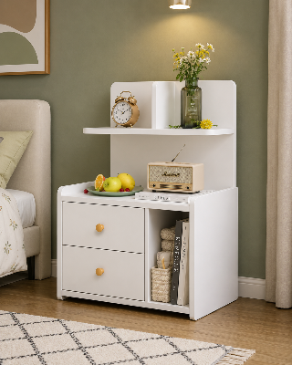 Picture of FurniQ Furniture Bedside Table, Bedside Cabinet, Nightstand, 2 Drawer Side Table, Bedroom Side Table, Open Shelf Storage Table, 2 Drawer Storage Cabinet, Melamine Board Furniture, 20 W × 12 D × 30 H Inches | FurniQ Furniture