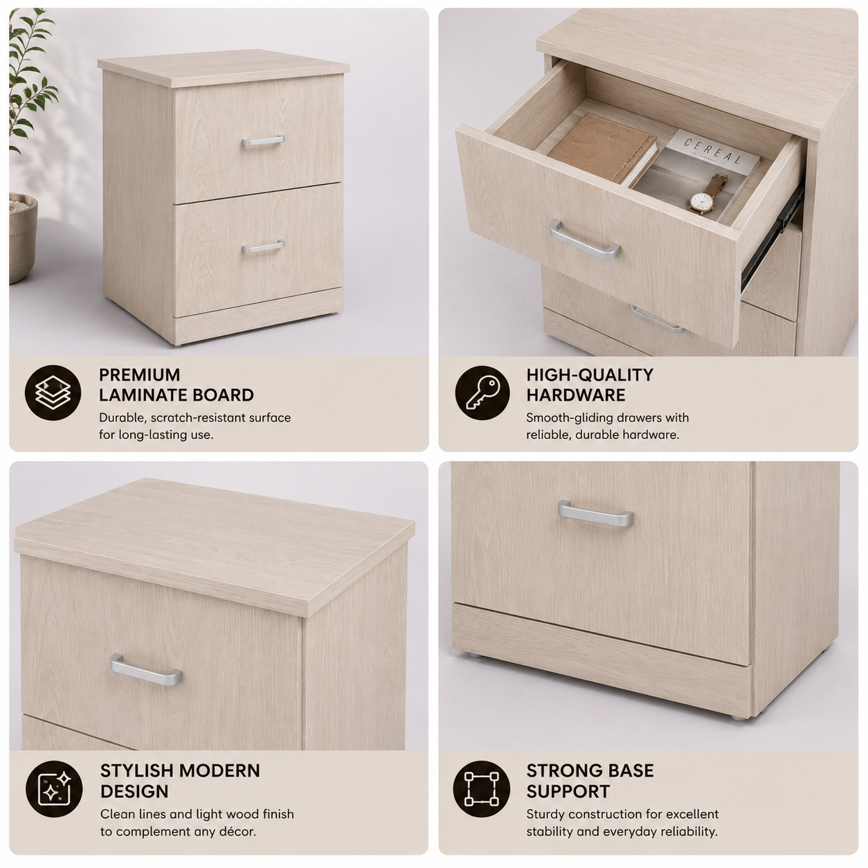 Picture of FurniQ Furniture Bedside Table, Bedside Cabinet, Nightstand, 2 Drawer Bedside Table, Bedroom Side Table, 2 Drawer Storage Cabinet, Melamine Board Furniture, 18 W × 14 D × 24 H Inches | FurniQ Furniture