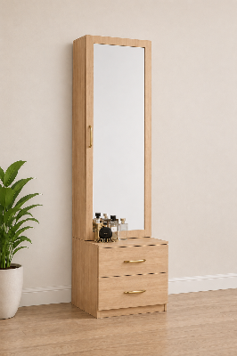 Picture of FurniQ Furniture Dressing Table, Dressing Table with Mirror, Vanity Table, Bedroom Dressing Table, 2 Drawer Dressing Table, Dressing Cabinet, Makeup Table, Melamine Board Furniture, 18 W × 12 D × 70 H Inches | FurniQ Furniture