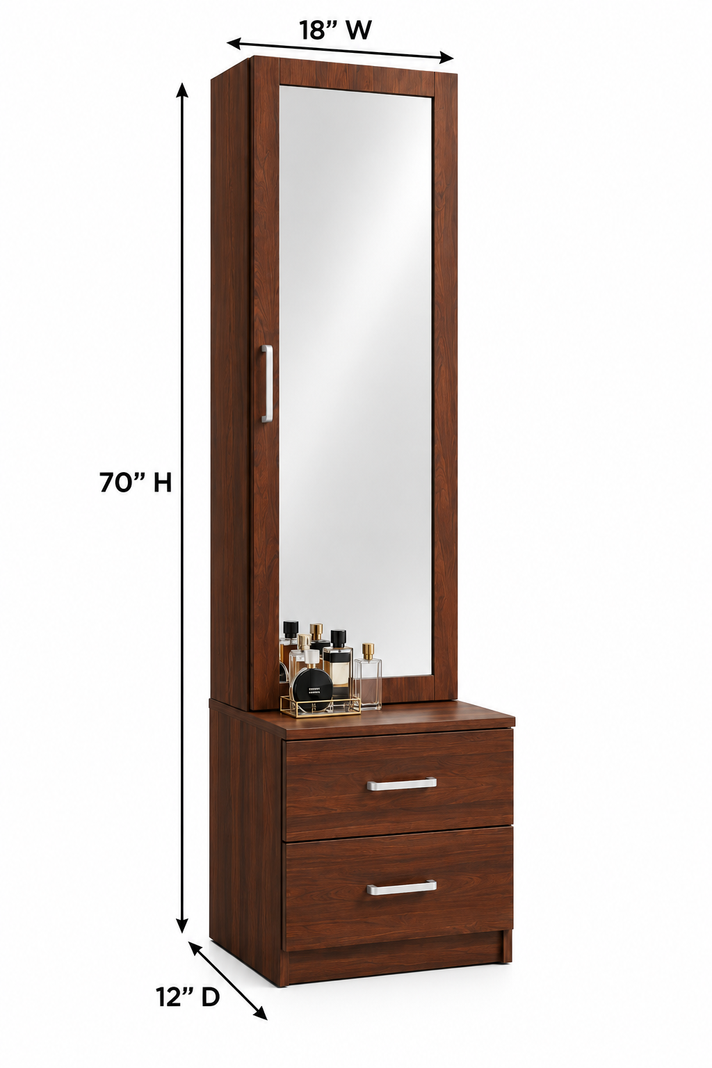Picture of FurniQ Furniture Dressing Table, Dressing Table with Mirror, Vanity Table, Bedroom Dressing Table, 2 Drawer Dressing Table, Dressing Cabinet, Makeup Table, Melamine Board Furniture, 18 W × 12 D × 70 H Inches | FurniQ Furniture