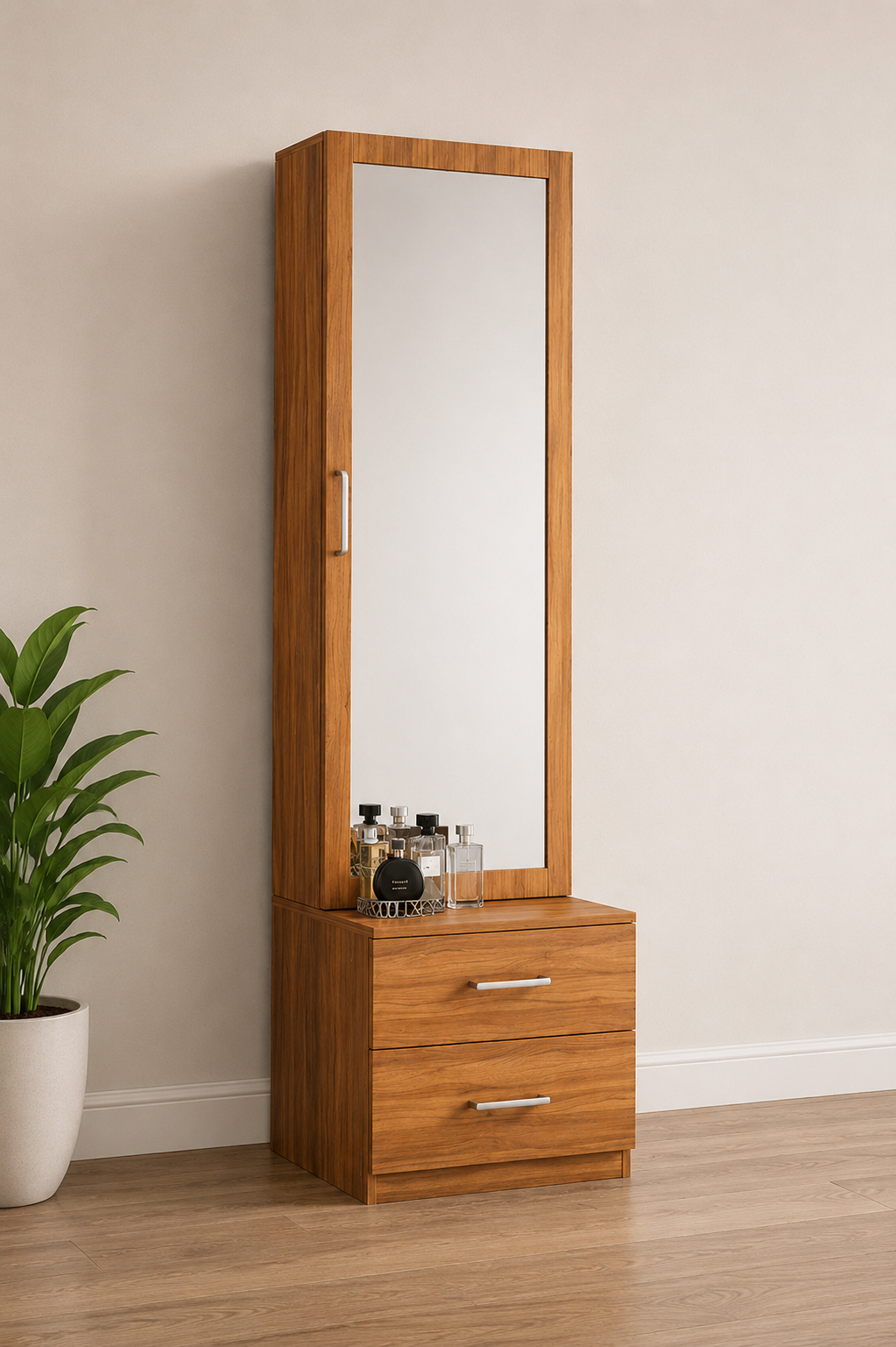 Picture of FurniQ Furniture Dressing Table, Dressing Table with Mirror, Vanity Table, Bedroom Dressing Table, 2 Drawer Dressing Table, Dressing Cabinet, Makeup Table, Melamine Board Furniture, 18 W × 12 D × 70 H Inches | FurniQ Furniture