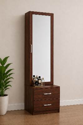 Picture of FurniQ Furniture Dressing Table, Dressing Table with Mirror, Vanity Table, Bedroom Dressing Table, 2 Drawer Dressing Table, Dressing Cabinet, Makeup Table, Melamine Board Furniture, 18 W × 12 D × 70 H Inches | FurniQ Furniture