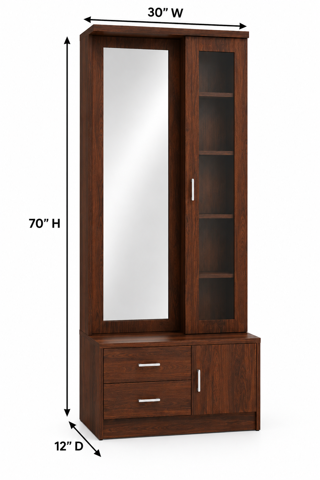 Picture of FurniQ Furniture Dressing Table, Dressing Table Without Mirror, 3 Door Dressing Table, Dressing Table with Storage, 2 Drawer Dressing Table, Vanity Storage Cabinet, Bedroom Dressing Table, Makeup Storage Cabinet, Melamine Board Dressing Table, 47 W × 21 D × 48 H Inches | FurniQ Furniture