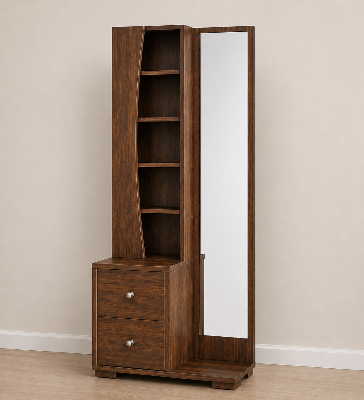 Picture of FurniQ Furniture Dressing Table, Dressing Table with Mirror, Vanity Table, Bedroom Dressing Table, 2 Drawer Dressing Table, Dressing Table with Shelves, Makeup Table, Melamine Board Furniture, 30 W × 12 D × 70 H Inches | FurniQ Furniture