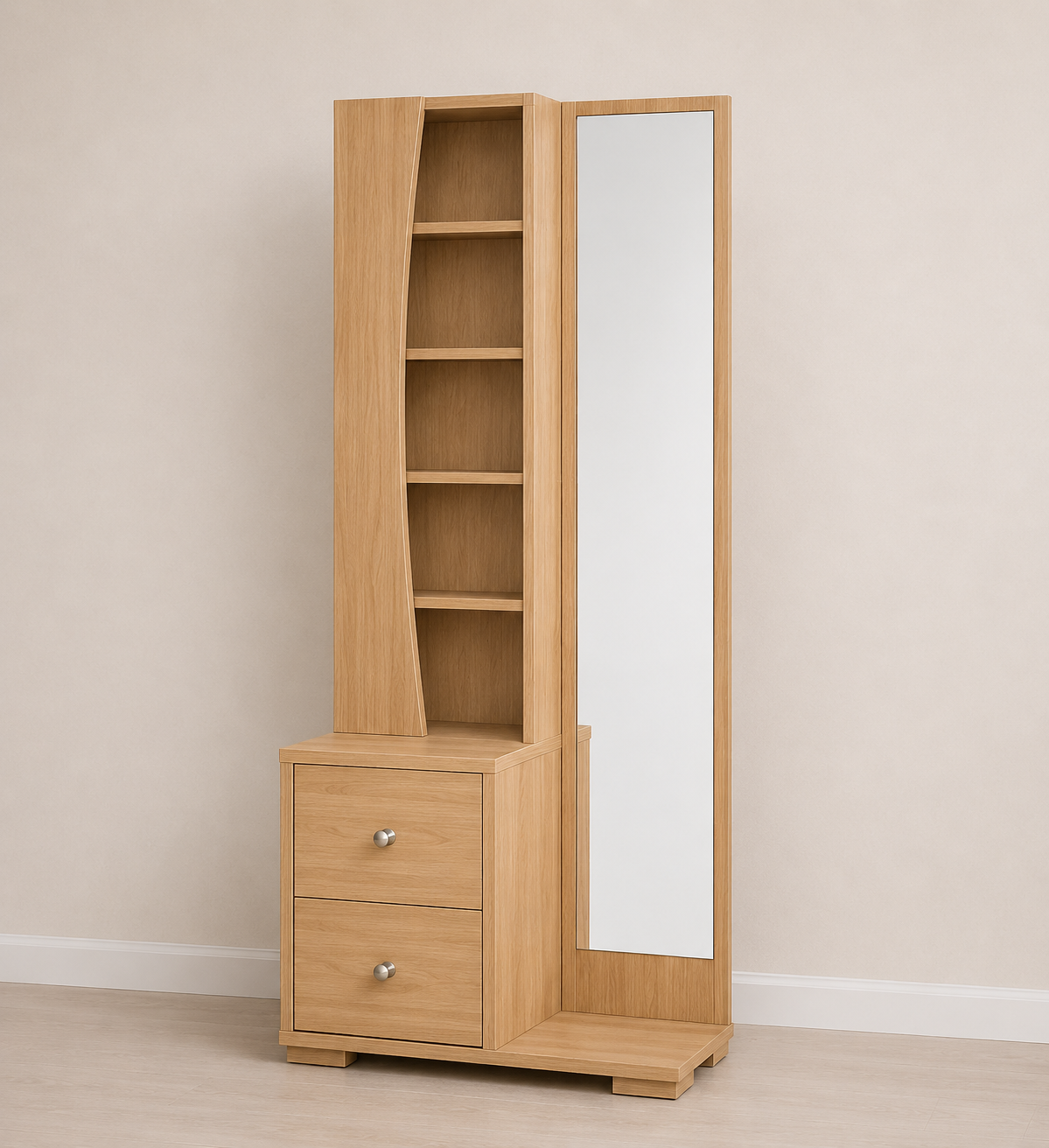 Picture of FurniQ Furniture Dressing Table, Dressing Table with Mirror, Vanity Table, Bedroom Dressing Table, 2 Drawer Dressing Table, Dressing Table with Shelves, Makeup Table, Melamine Board Furniture, 30 W × 12 D × 70 H Inches | FurniQ Furniture