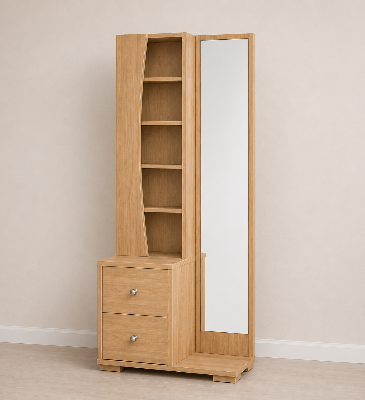 Picture of FurniQ Furniture Dressing Table, Dressing Table with Mirror, Vanity Table, Bedroom Dressing Table, 2 Drawer Dressing Table, Dressing Table with Shelves, Makeup Table, Melamine Board Furniture, 30 W × 12 D × 70 H Inches | FurniQ Furniture