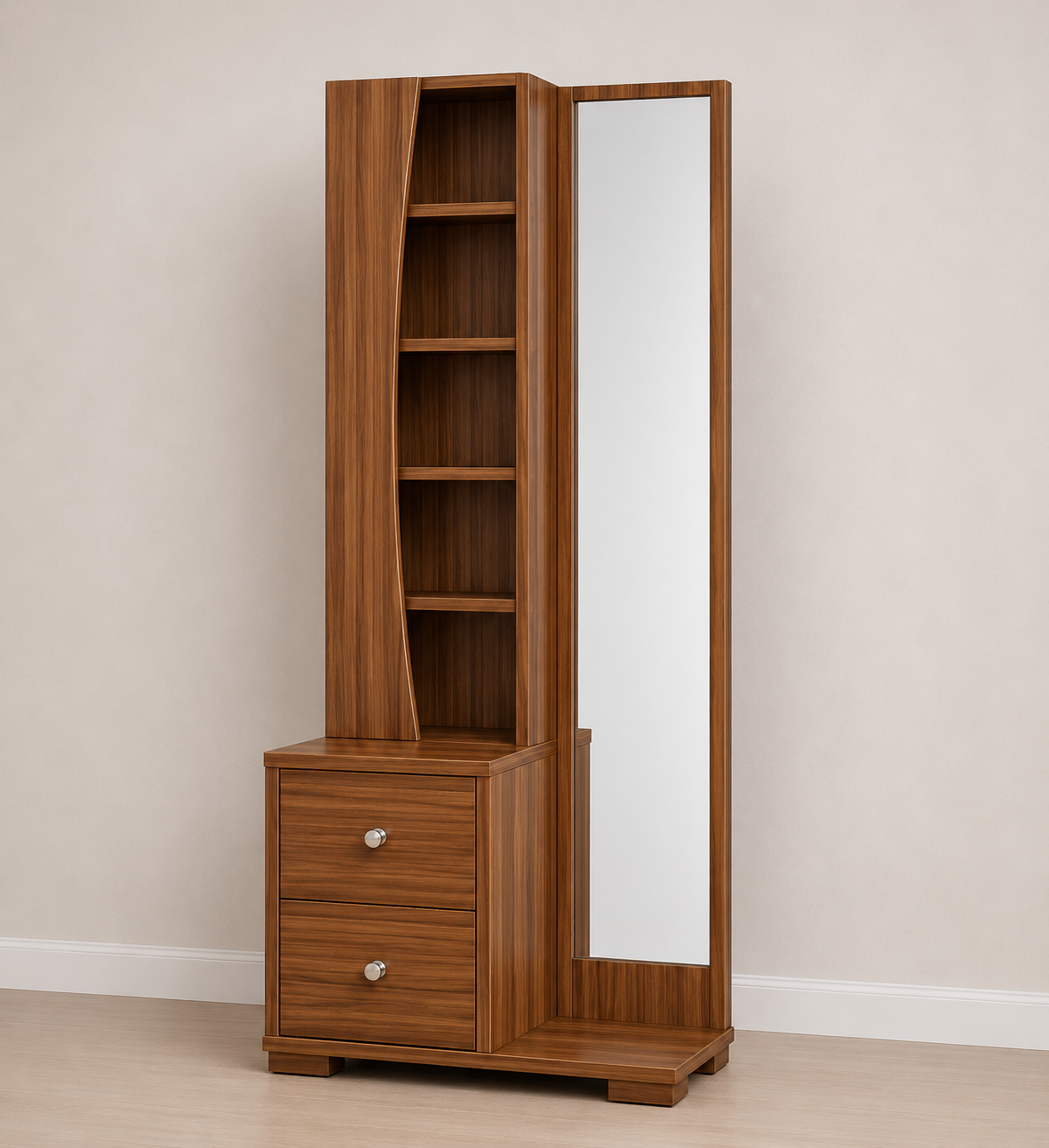 Picture of FurniQ Furniture Dressing Table, Dressing Table with Mirror, Vanity Table, Bedroom Dressing Table, 2 Drawer Dressing Table, Dressing Table with Shelves, Makeup Table, Melamine Board Furniture, 30 W × 12 D × 70 H Inches | FurniQ Furniture
