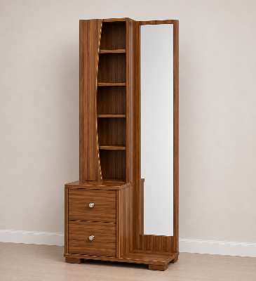 Picture of FurniQ Furniture Dressing Table, Dressing Table with Mirror, Vanity Table, Bedroom Dressing Table, 2 Drawer Dressing Table, Dressing Table with Shelves, Makeup Table, Melamine Board Furniture, 30 W × 12 D × 70 H Inches | FurniQ Furniture