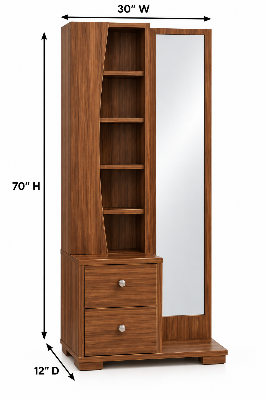 Picture of FurniQ Furniture Dressing Table, Dressing Table with Mirror, Vanity Table, Bedroom Dressing Table, 2 Drawer Dressing Table, Dressing Table with Shelves, Makeup Table, Melamine Board Furniture, 30 W × 12 D × 70 H Inches | FurniQ Furniture