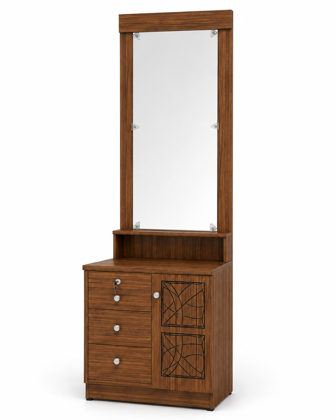 Picture of FurniQ Furniture Dressing Table, Dressing Table with Mirror, Vanity Table, Bedroom Dressing Table, 3 Drawer Dressing Table, Makeup Table with Storage, Mirror Dressing Table, Melamine Board Furniture, 24 W × 12 D × 70 H Inches | FurniQ Furniture