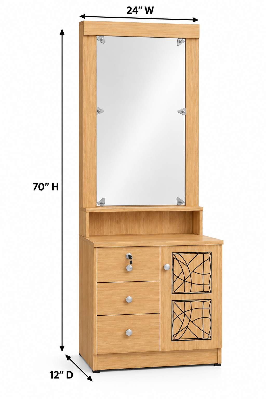 Picture of FurniQ Furniture Dressing Table, Dressing Table with Mirror, Vanity Table, Bedroom Dressing Table, 3 Drawer Dressing Table, Makeup Table with Storage, Mirror Dressing Table, Melamine Board Furniture, 24 W × 12 D × 70 H Inches | FurniQ Furniture