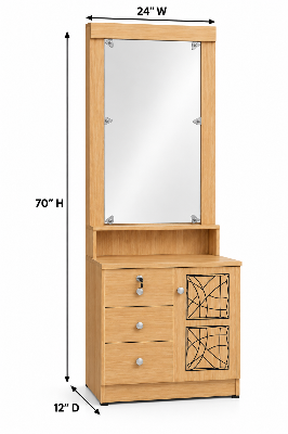 Picture of FurniQ Furniture Dressing Table, Dressing Table with Mirror, Vanity Table, Bedroom Dressing Table, 3 Drawer Dressing Table, Makeup Table with Storage, Mirror Dressing Table, Melamine Board Furniture, 24 W × 12 D × 70 H Inches | FurniQ Furniture