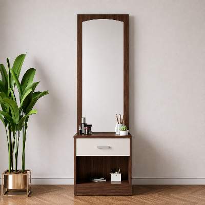 Picture of FurniQ Furniture Dressing Table, Dressing Table with Mirror, Vanity Table, Bedroom Dressing Table, 1 Drawer Dressing Table, Makeup Table with Open Shelf, Full Length Mirror Dressing Table, Melamine Board Furniture, 18 W × 14 D × 24 H Inches | FurniQ Furniture