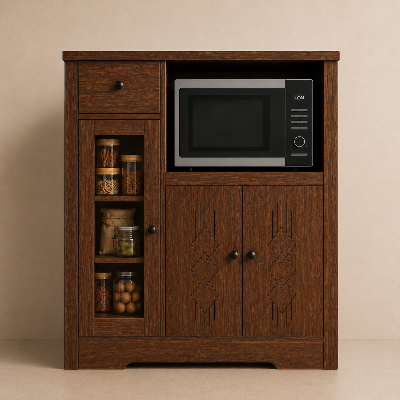 Picture of FurniQ Furniture Kitchen Storage Cabinet, Kitchen Cabinet with Microwave Shelf, Kitchen Organizer Cabinet, Food Storage Cabinet, Kitchen Cupboard, 1 Drawer Kitchen Cabinet, 2 Door Storage Cabinet, Open Shelf Kitchen Organizer, Melamine Board Furniture | FurniQ Furniture