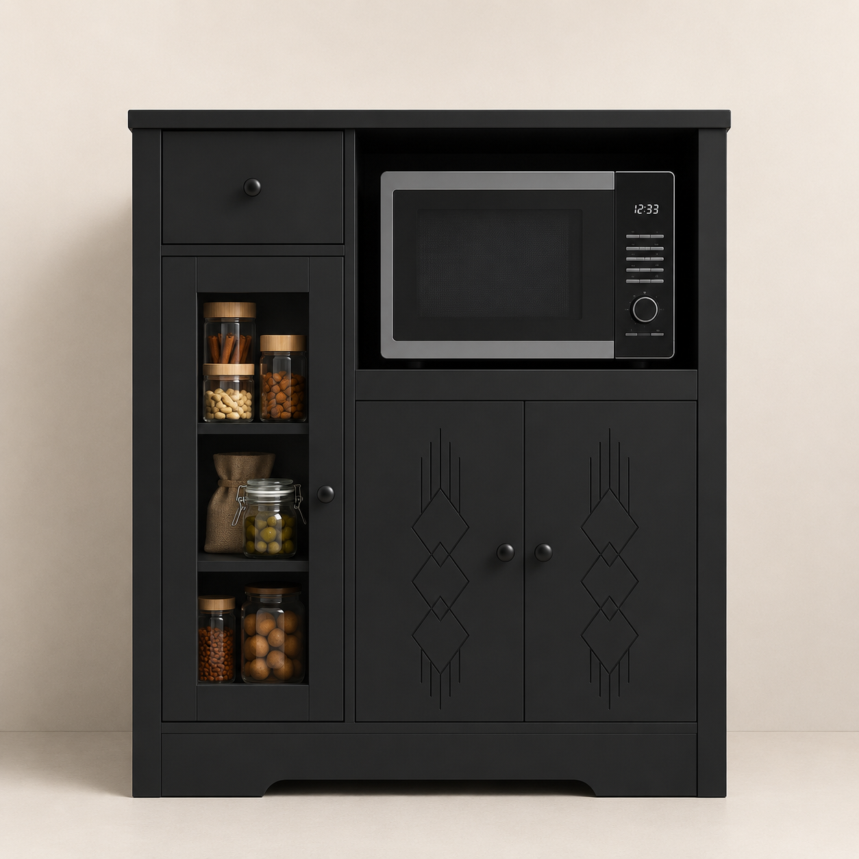 Picture of FurniQ Furniture Kitchen Storage Cabinet, Kitchen Cabinet with Microwave Shelf, Kitchen Organizer Cabinet, Food Storage Cabinet, Kitchen Cupboard, 1 Drawer Kitchen Cabinet, 2 Door Storage Cabinet, Open Shelf Kitchen Organizer, Melamine Board Furniture | FurniQ Furniture
