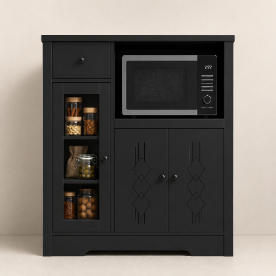 Picture of FurniQ Furniture Kitchen Storage Cabinet, Kitchen Cabinet with Microwave Shelf, Kitchen Organizer Cabinet, Food Storage Cabinet, Kitchen Cupboard, 1 Drawer Kitchen Cabinet, 2 Door Storage Cabinet, Open Shelf Kitchen Organizer, Melamine Board Furniture | FurniQ Furniture
