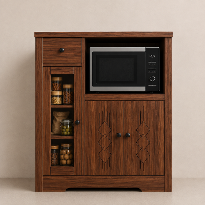 Picture of FurniQ Furniture Kitchen Storage Cabinet, Kitchen Cabinet with Microwave Shelf, Kitchen Organizer Cabinet, Food Storage Cabinet, Kitchen Cupboard, 1 Drawer Kitchen Cabinet, 2 Door Storage Cabinet, Open Shelf Kitchen Organizer, Melamine Board Furniture | FurniQ Furniture