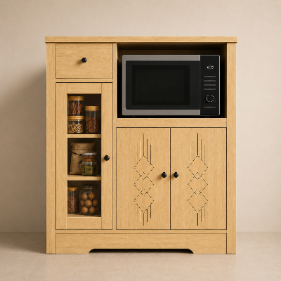 Picture of FurniQ Furniture Kitchen Storage Cabinet, Kitchen Cabinet with Microwave Shelf, Kitchen Organizer Cabinet, Food Storage Cabinet, Kitchen Cupboard, 1 Drawer Kitchen Cabinet, 2 Door Storage Cabinet, Open Shelf Kitchen Organizer, Melamine Board Furniture | FurniQ Furniture