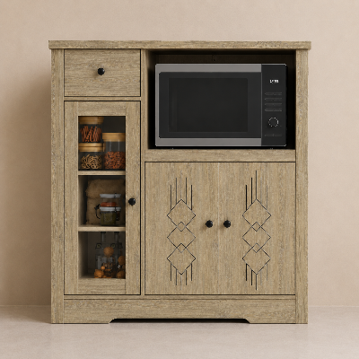 Picture of FurniQ Furniture Kitchen Storage Cabinet, Kitchen Cabinet with Microwave Shelf, Kitchen Organizer Cabinet, Food Storage Cabinet, Kitchen Cupboard, 1 Drawer Kitchen Cabinet, 2 Door Storage Cabinet, Open Shelf Kitchen Organizer, Melamine Board Furniture | FurniQ Furniture