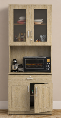 Picture of FurniQ Furniture Kitchen Storage Cabinet, Kitchen Cabinet with Microwave Shelf, Kitchen Organizer Cabinet, Kitchen Cupboard, Food Storage Cabinet, 2 Door Kitchen Cabinet, 1 Drawer Kitchen Cabinet, Glass Door Kitchen Storage Cabinet, 70H x 24W x 12D Inches | FurniQ Furniture