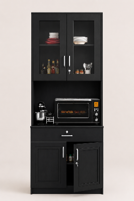 Picture of FurniQ Furniture Kitchen Storage Cabinet, Kitchen Cabinet with Microwave Shelf, Kitchen Organizer Cabinet, Kitchen Cupboard, Food Storage Cabinet, 2 Door Kitchen Cabinet, 1 Drawer Kitchen Cabinet, Glass Door Kitchen Storage Cabinet, 70H x 24W x 12D Inches | FurniQ Furniture