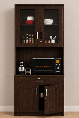 Picture of FurniQ Furniture Kitchen Storage Cabinet, Kitchen Cabinet with Microwave Shelf, Kitchen Organizer Cabinet, Kitchen Cupboard, Food Storage Cabinet, 2 Door Kitchen Cabinet, 1 Drawer Kitchen Cabinet, Glass Door Kitchen Storage Cabinet, 70H x 24W x 12D Inches | FurniQ Furniture